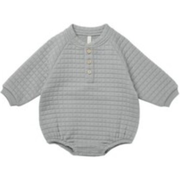 Quincy Mae Other - Quincy Mae Henley bubble romper in Dusty Blue -size 12-18M